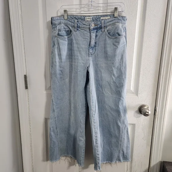 Wonderly high rise wide leg cropped denim jeans grunge distressed y2k 90s sz 12 - Picture 2 of 9